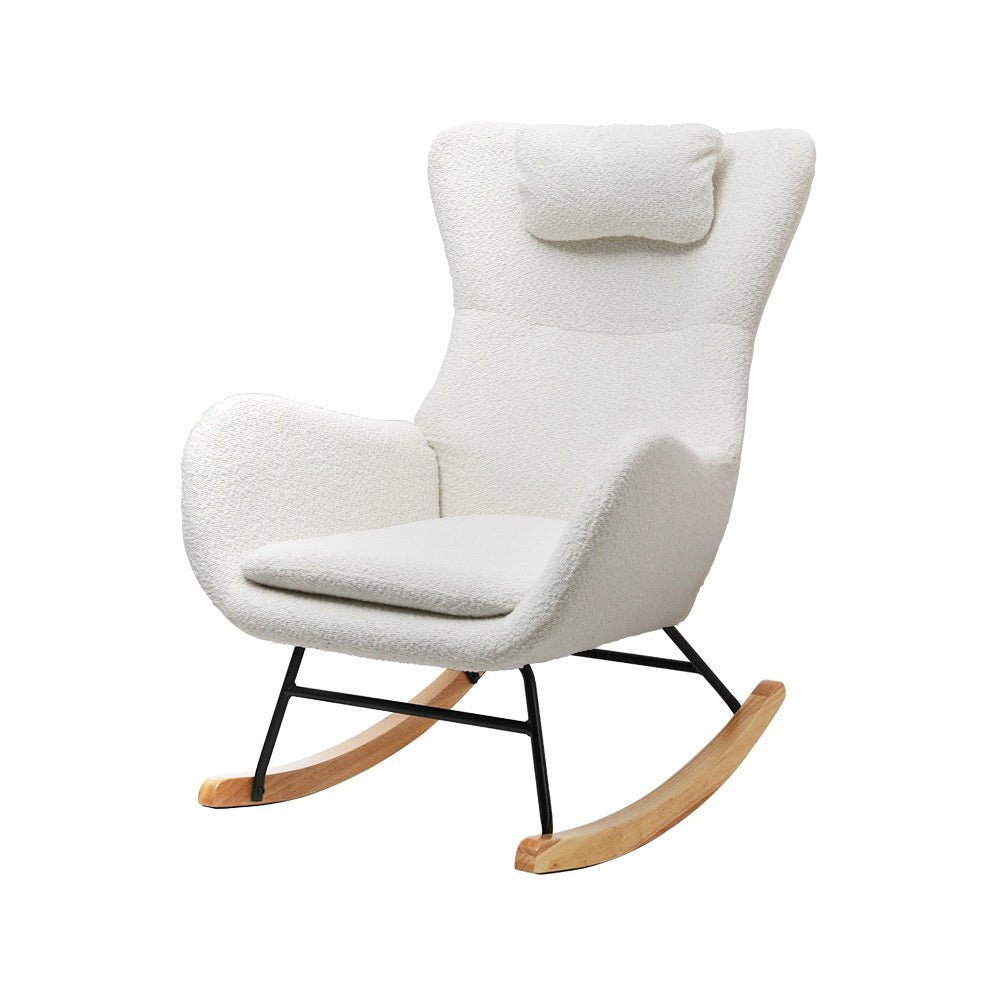 Rocking Chair Armchair Pillow Boucle White - Furniture > Bar Stools & Chairs > Arm Chairs & Recliners - Rivercity House & Home Co. (ABN 18 642 972 209) - Affordable Modern Furniture Australia