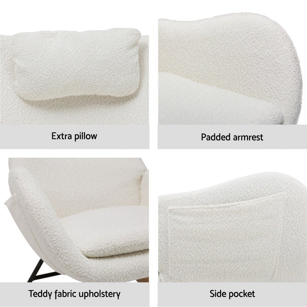 Rocking Chair Armchair Pillow Boucle White - Furniture > Bar Stools & Chairs > Arm Chairs & Recliners - Rivercity House & Home Co. (ABN 18 642 972 209) - Affordable Modern Furniture Australia