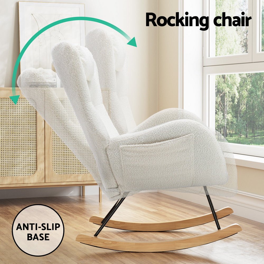 Rocking Chair Armchair Pillow Boucle White - Furniture > Bar Stools & Chairs > Arm Chairs & Recliners - Rivercity House & Home Co. (ABN 18 642 972 209) - Affordable Modern Furniture Australia