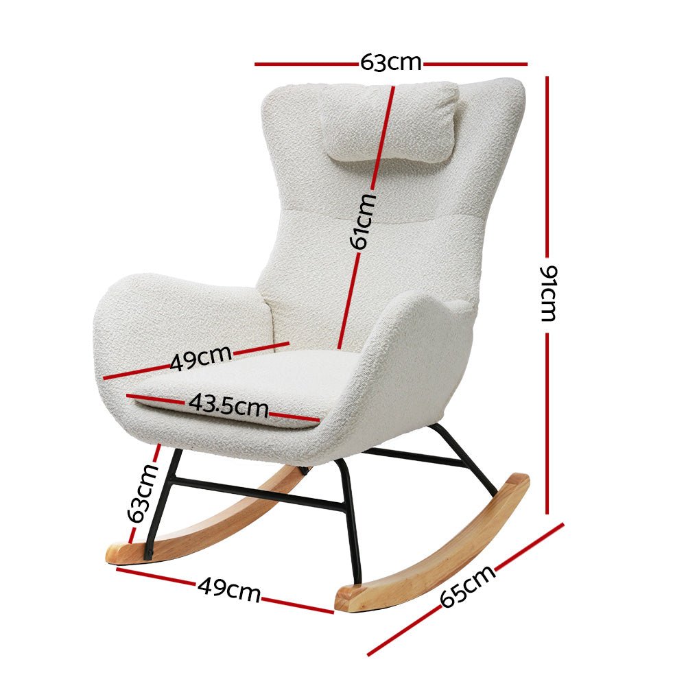 Rocking Chair Armchair Pillow Boucle White - Furniture > Bar Stools & Chairs > Arm Chairs & Recliners - Rivercity House & Home Co. (ABN 18 642 972 209) - Affordable Modern Furniture Australia