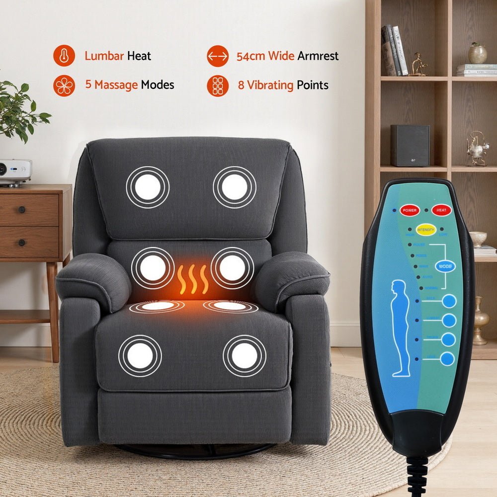 Rocking Recliner Chair 360 Swivel Massage Heated Reclining Chairs - Furniture > Bar Stools & Chairs > Arm Chairs & Recliners - Rivercity House & Home Co. (ABN 18 642 972 209) - Affordable Modern Furniture Australia