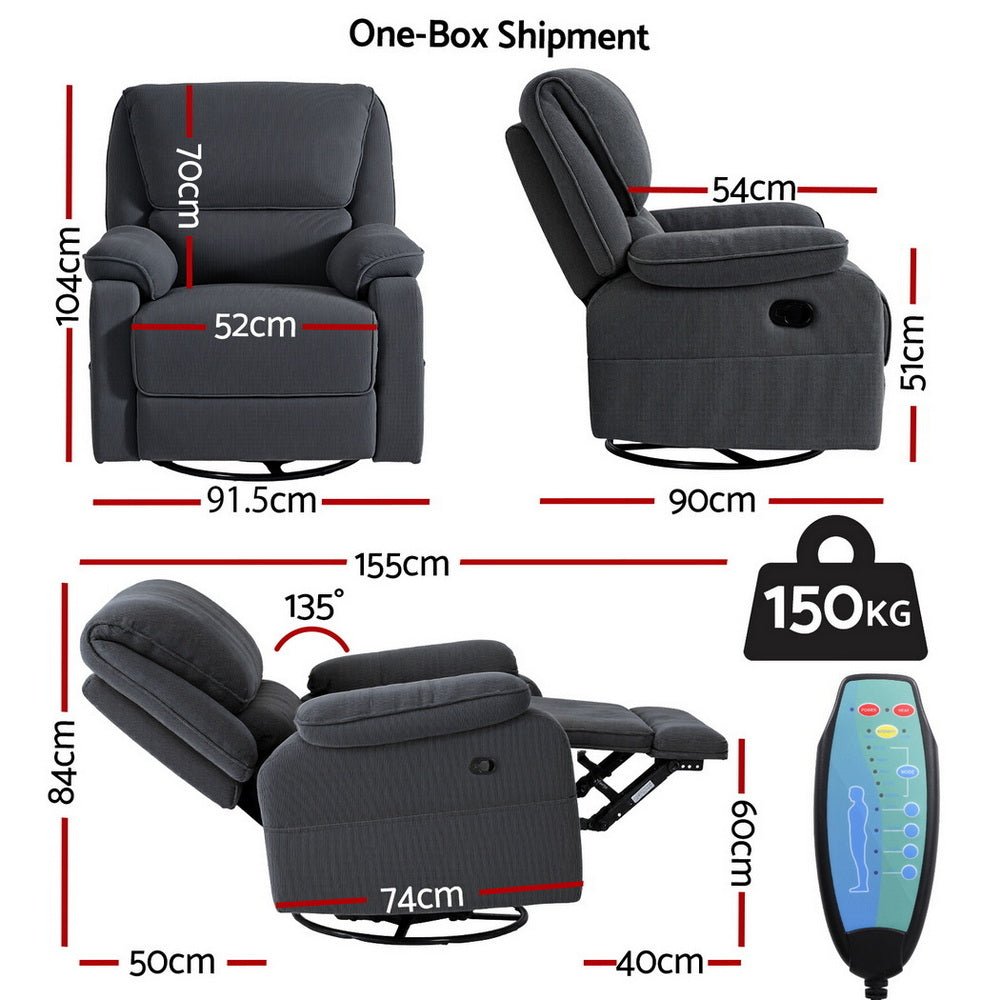 Rocking Recliner Chair 360 Swivel Massage Heated Reclining Chairs - Furniture > Bar Stools & Chairs > Arm Chairs & Recliners - Rivercity House & Home Co. (ABN 18 642 972 209) - Affordable Modern Furniture Australia