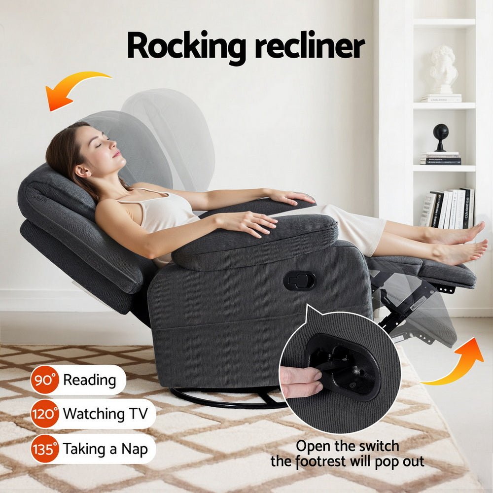 Rocking Recliner Chair 360 Swivel Massage Heated Reclining Chairs - Furniture > Bar Stools & Chairs > Arm Chairs & Recliners - Rivercity House & Home Co. (ABN 18 642 972 209) - Affordable Modern Furniture Australia