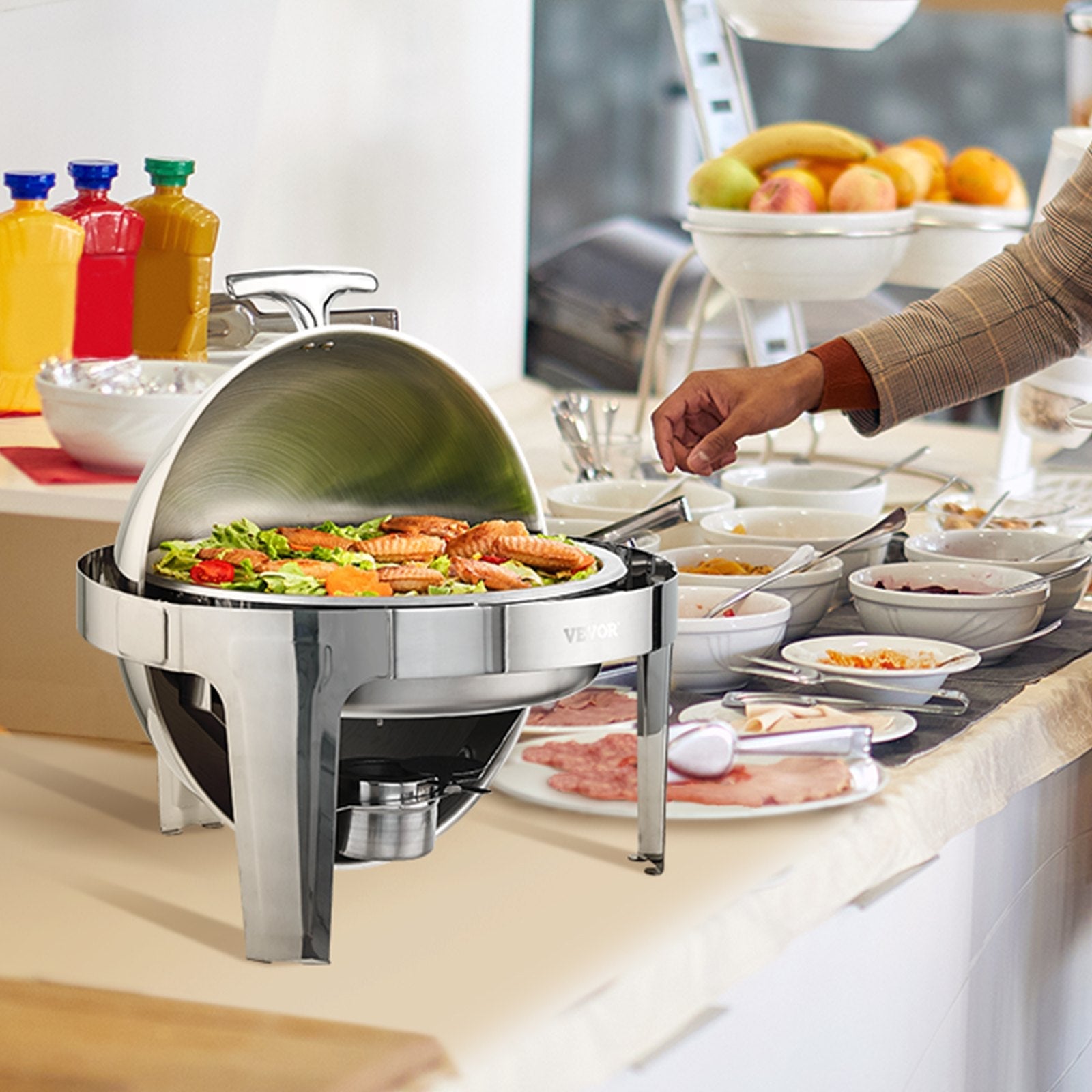 Roll Top Chafing Dish Buffet Set, 5.5L 2 Pack, Stainless Steel Chafer with 2 Full Size Pans, Round Catering Warmer Server with Lid Water Pan Stand Fuel Holder, for at Least 5 People Each - Home & Garden > Kitchenware > Food Storage - Rivercity House & Home Co. (ABN 18 642 972 209) - Affordable Modern Furniture Australia