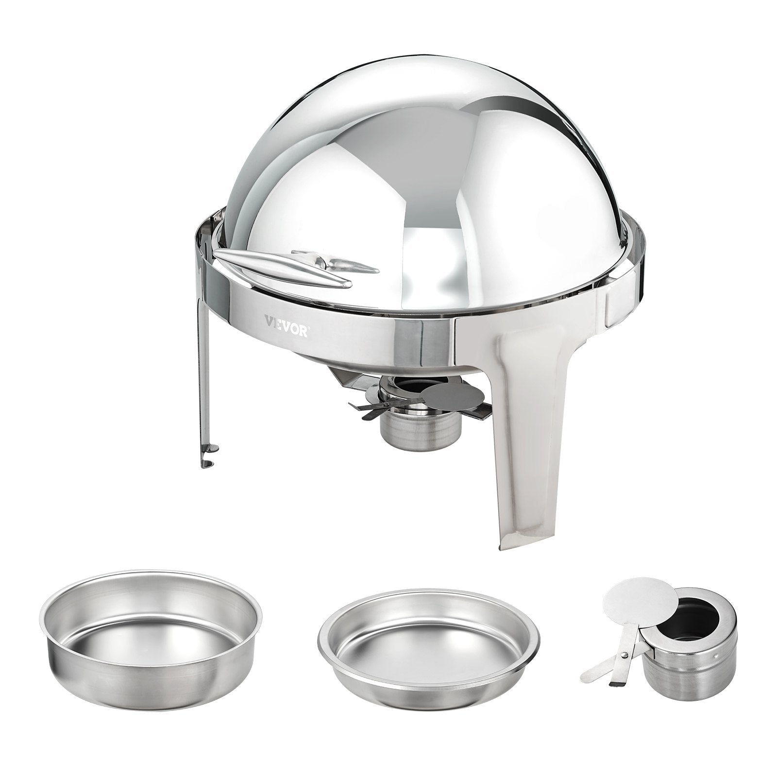 Roll Top Chafing Dish Buffet Set, 5.5L 2 Pack, Stainless Steel Chafer with 2 Full Size Pans, Round Catering Warmer Server with Lid Water Pan Stand Fuel Holder, for at Least 5 People Each - Home & Garden > Kitchenware > Food Storage - Rivercity House & Home Co. (ABN 18 642 972 209) - Affordable Modern Furniture Australia