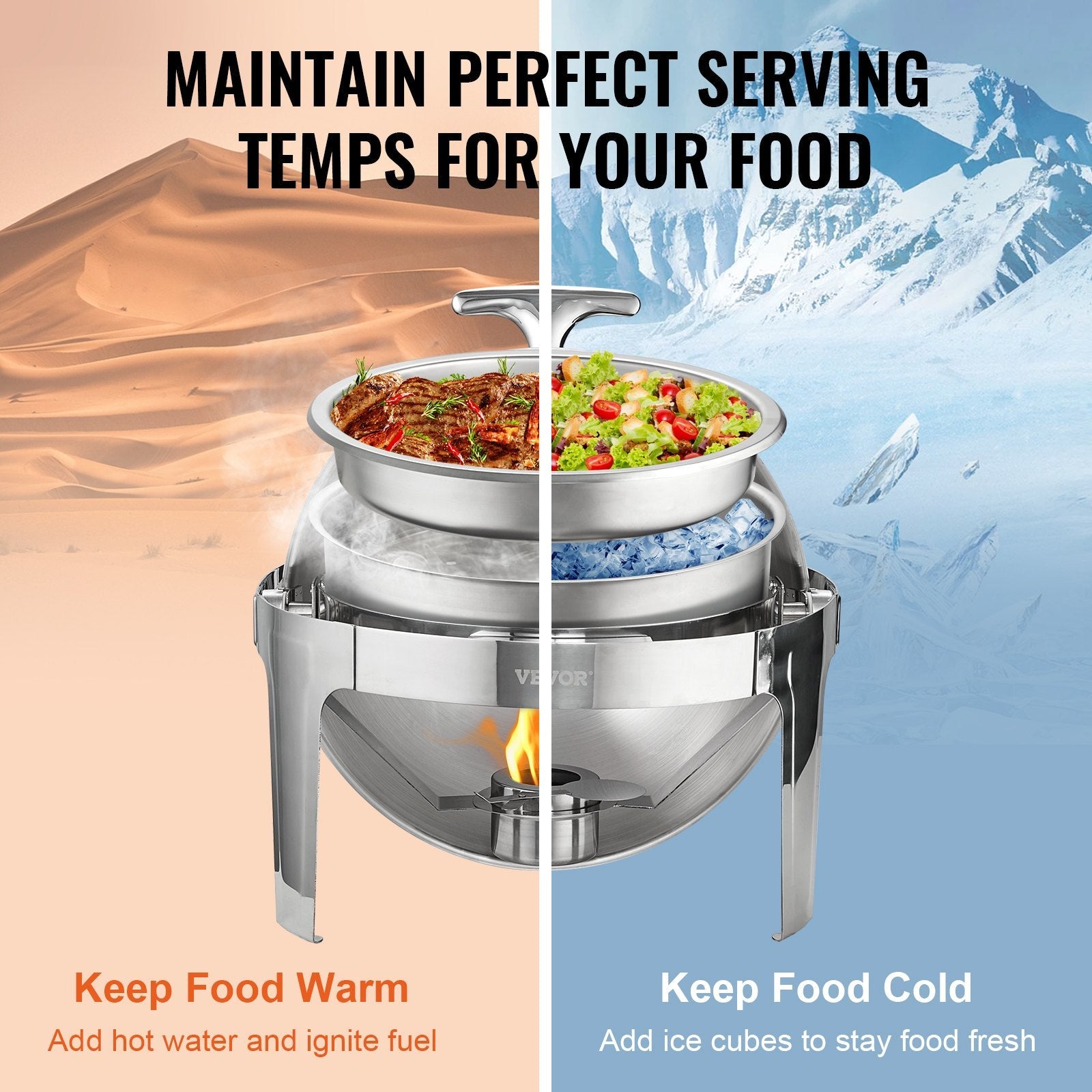 Roll Top Chafing Dish Buffet Set, 5.5L 2 Pack, Stainless Steel Chafer with 2 Full Size Pans, Round Catering Warmer Server with Lid Water Pan Stand Fuel Holder, for at Least 5 People Each - Home & Garden > Kitchenware > Food Storage - Rivercity House & Home Co. (ABN 18 642 972 209) - Affordable Modern Furniture Australia