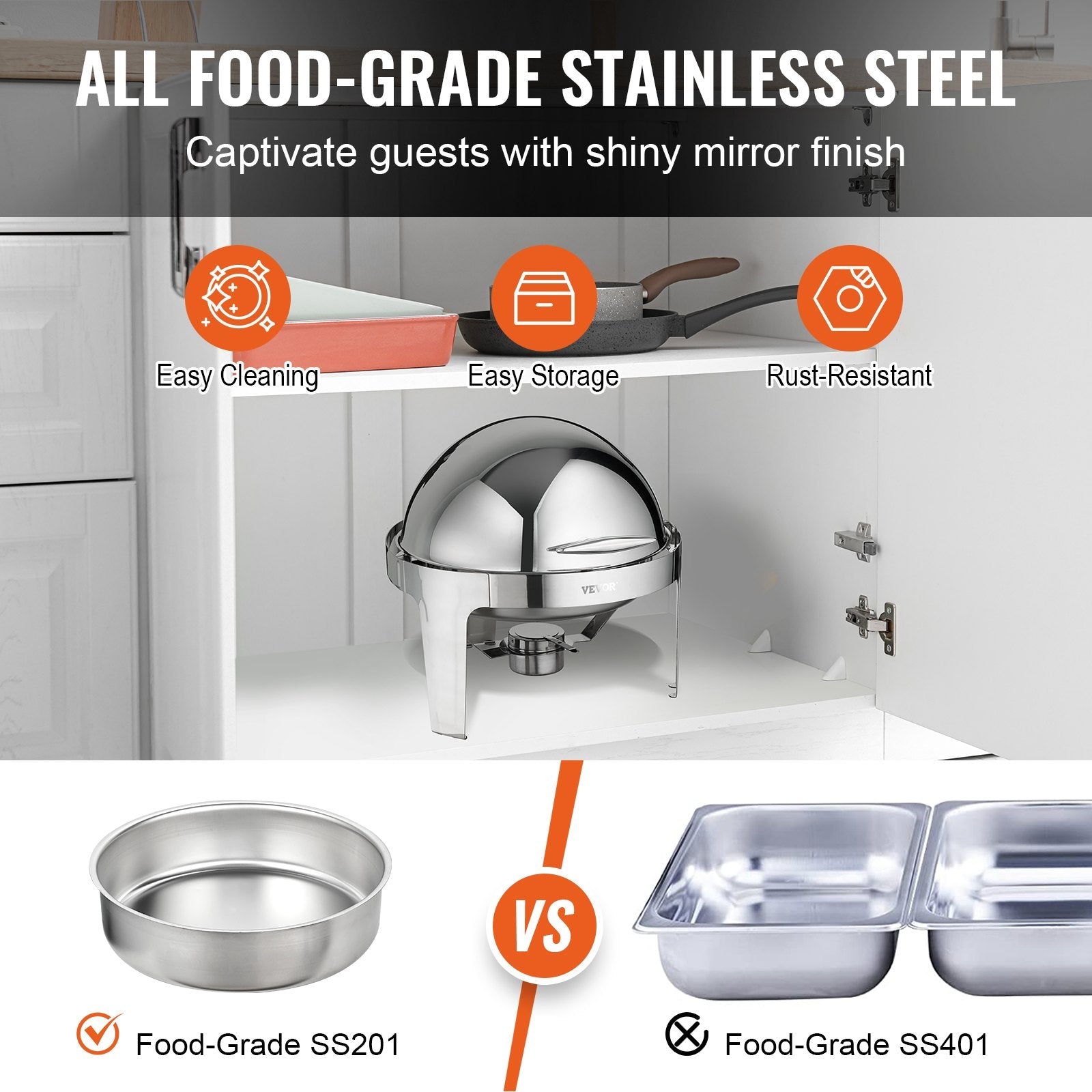 Roll Top Chafing Dish Buffet Set, 5.5L 2 Pack, Stainless Steel Chafer with 2 Full Size Pans, Round Catering Warmer Server with Lid Water Pan Stand Fuel Holder, for at Least 5 People Each - Home & Garden > Kitchenware > Food Storage - Rivercity House & Home Co. (ABN 18 642 972 209) - Affordable Modern Furniture Australia