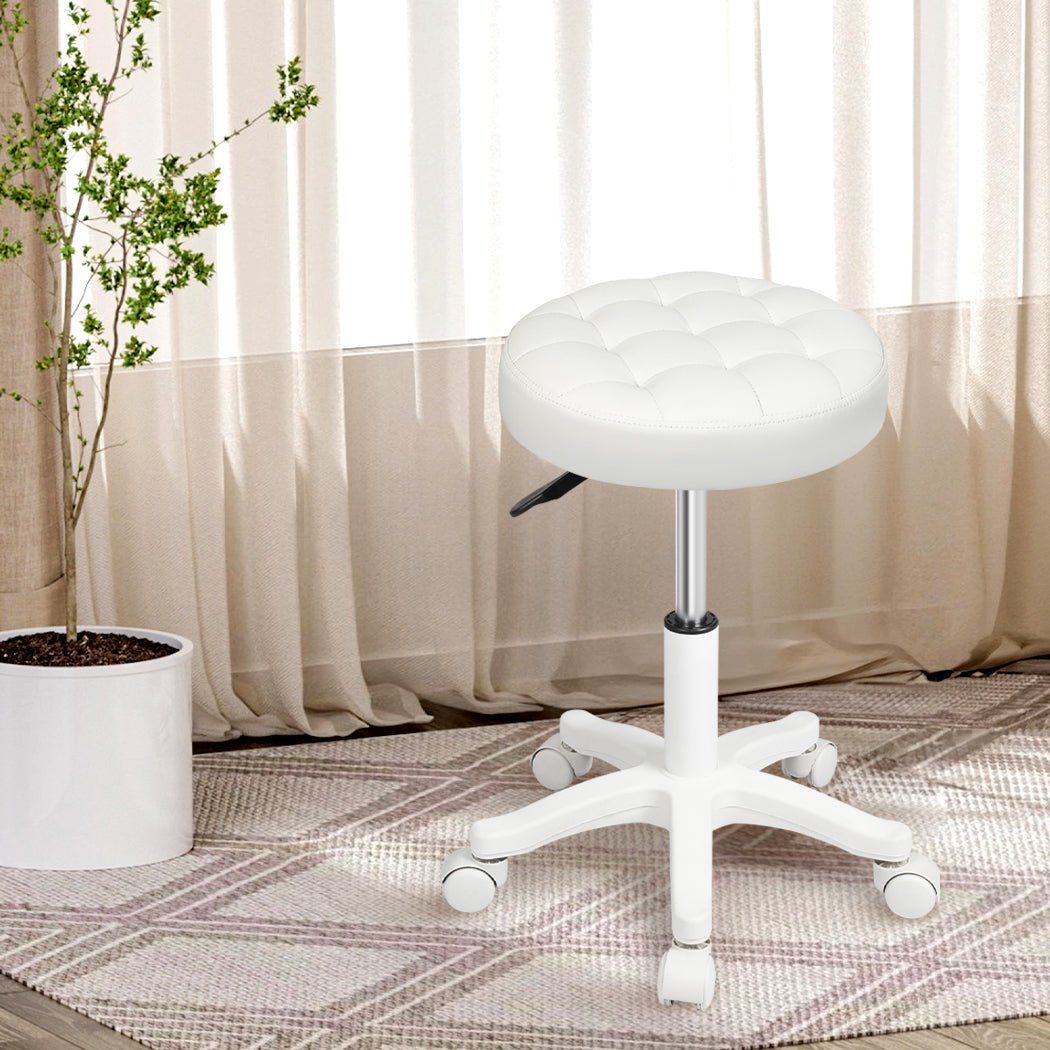 Rolling Bar Stool with PU Leather Seat and Casters - Beige - Rivercity House & Home Co. (ABN 18 642 972 209) - Affordable Modern Furniture Australia