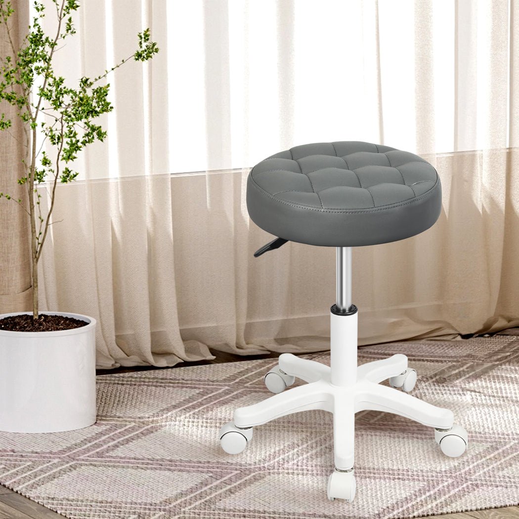 Rolling Bar Stool with PU Leather Seat and Casters - Grey - Rivercity House & Home Co. (ABN 18 642 972 209) - Affordable Modern Furniture Australia
