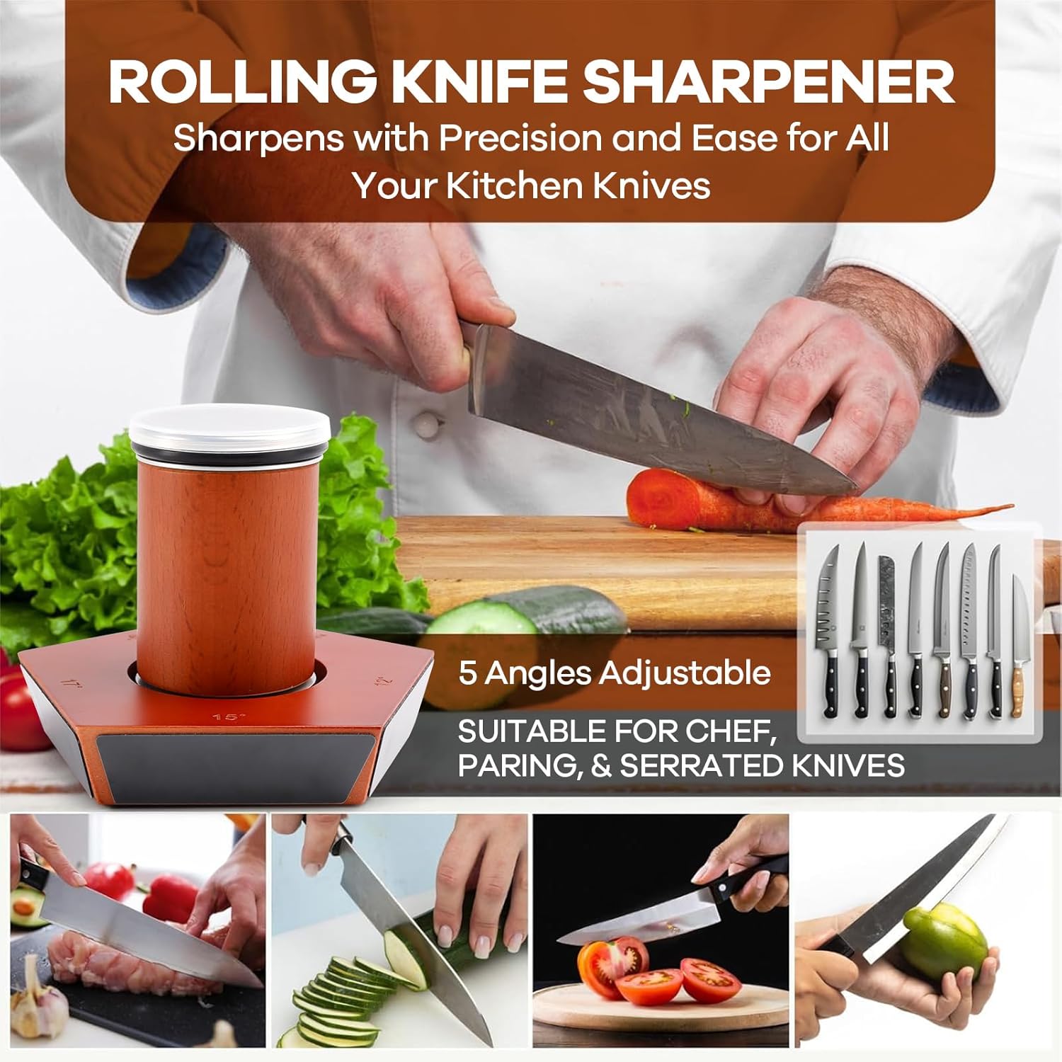 Rolling Knife Sharpener Kit with 5 Magnetic Angles 12° - 22° for Chef & Home Kitchen - Black Silver - Home & Garden > Kitchenware > Kitchen Knives - Rivercity House & Home Co. (ABN 18 642 972 209) - Affordable Modern Furniture Australia