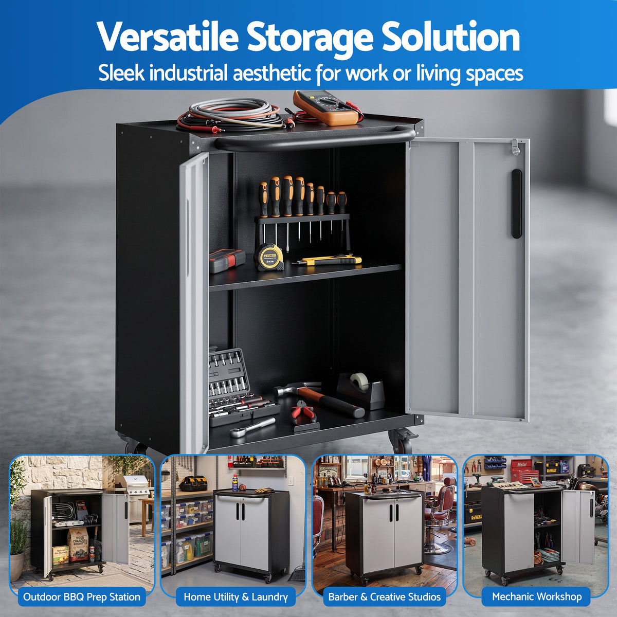 Rolling Tool Cabinet Heavy-Duty Storage Cabinet Adjustable Shelf Black and Grey - Home & Garden > Storage > Storage Cabinets & Lockers - Rivercity House & Home Co. (ABN 18 642 972 209) - Affordable Modern Furniture Australia