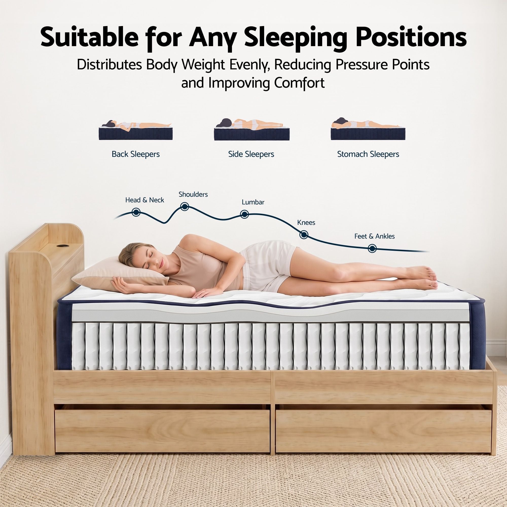 RoomSense Queen 26cm Firm Hybrid Mattress and Storage Bed Frame Bundle - Furniture > Bedroom > Beds & Bed Frames - Rivercity House & Home Co. (ABN 18 642 972 209) - Affordable Modern Furniture Australia