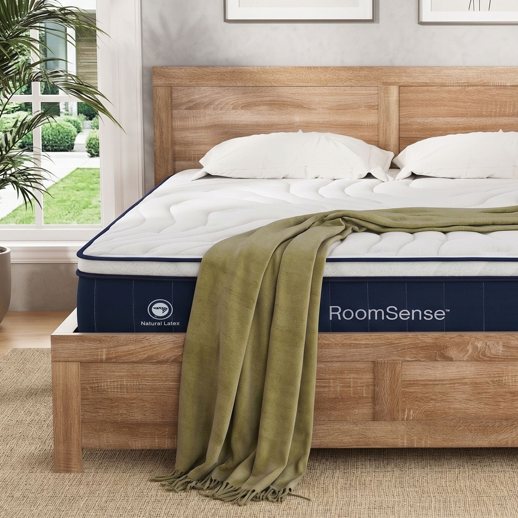 RoomSense Queen 30cm Medium Firm Latex Mattress and Pine Bed Frame Bundle - Oatmeal - Furniture > Bedroom > Beds & Bed Frames - Rivercity House & Home Co. (ABN 18 642 972 209) - Affordable Modern Furniture Australia