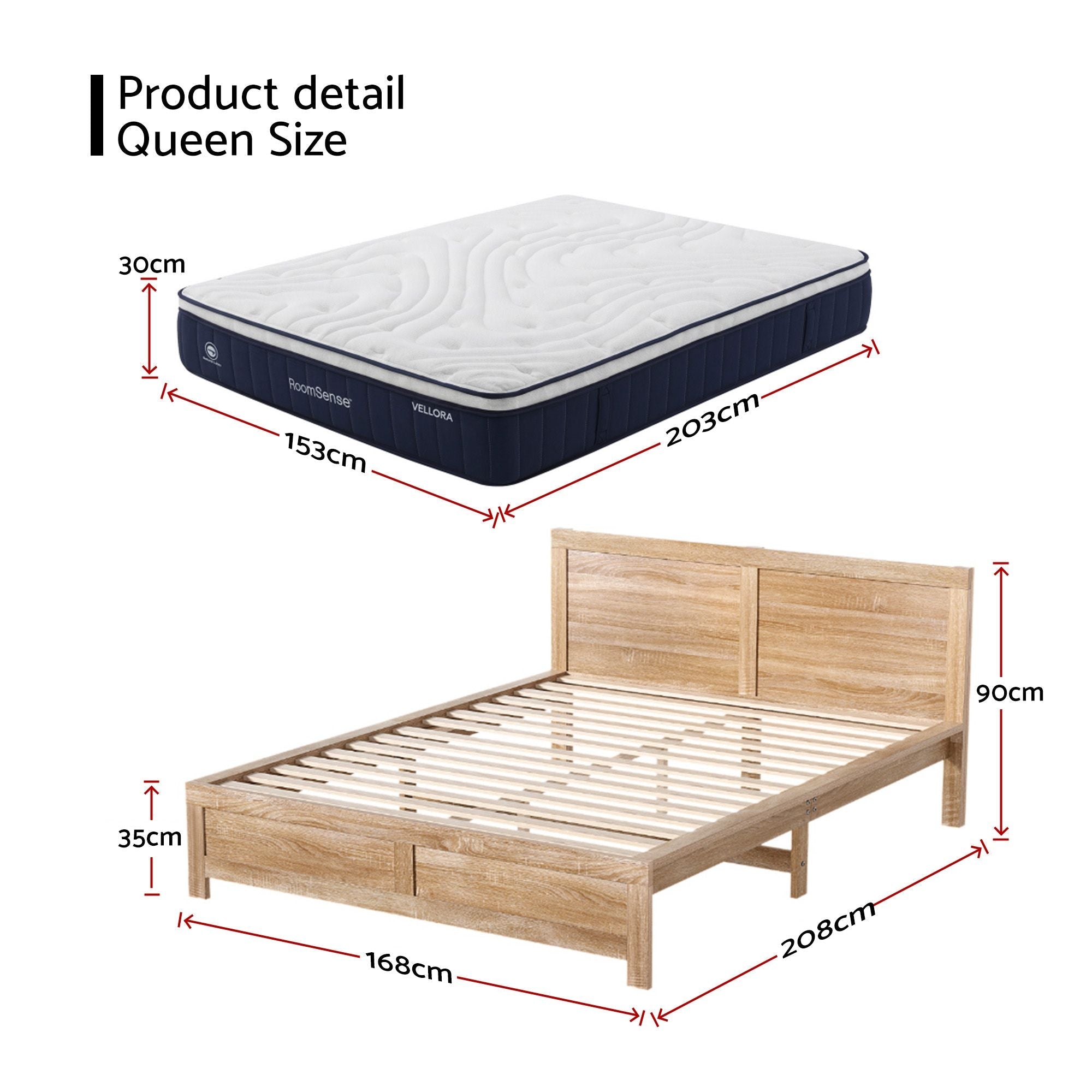 RoomSense Queen 30cm Medium Firm Latex Mattress and Pine Bed Frame Bundle - Oatmeal - Furniture > Bedroom > Beds & Bed Frames - Rivercity House & Home Co. (ABN 18 642 972 209) - Affordable Modern Furniture Australia