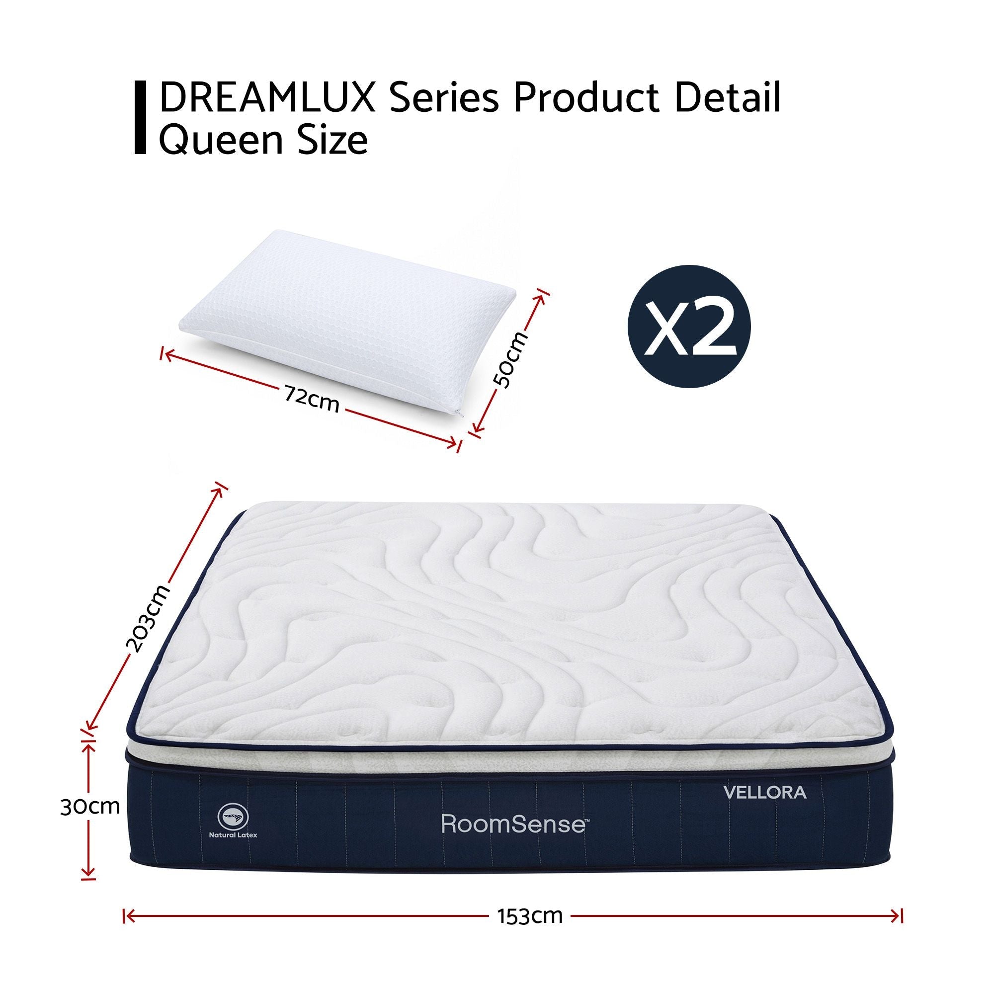 RoomSense Queen 30cm Medium Firm Latex Mattress with 2 Gel Cooling Pillows - Furniture > Mattresses > Queen Mattress - Rivercity House & Home Co. (ABN 18 642 972 209) - Affordable Modern Furniture Australia
