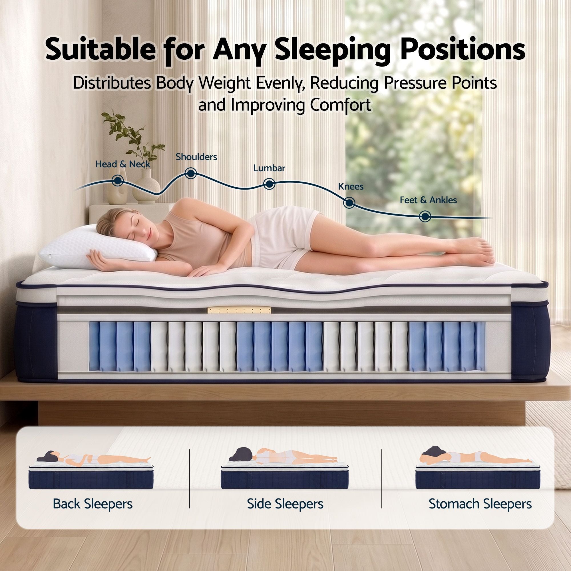 RoomSense Queen 30cm Medium Firm Latex Mattress with 2 Gel Cooling Pillows - Furniture > Mattresses > Queen Mattress - Rivercity House & Home Co. (ABN 18 642 972 209) - Affordable Modern Furniture Australia