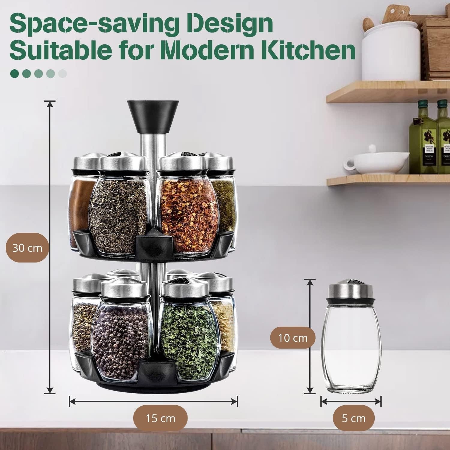 Rotating Spice Rack Organizer with 16 Glass Jars for Kitchen Seasoning and Herb Storage - Home & Garden > DIY > Kitchen & Bathroom DIY - Rivercity House & Home Co. (ABN 18 642 972 209) - Affordable Modern Furniture Australia