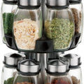 Rotating Spice Rack Organiser with 16 Glass Jars for Kitchen Seasoning and Herb Storage - Stainless Steel