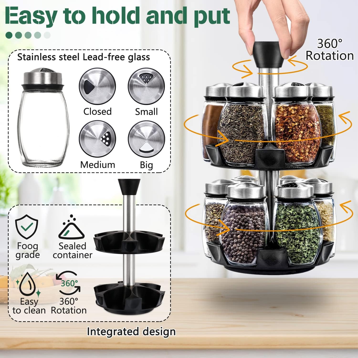 Rotating Spice Rack Organizer with 16 Glass Jars for Kitchen Seasoning and Herb Storage - Home & Garden > DIY > Kitchen & Bathroom DIY - Rivercity House & Home Co. (ABN 18 642 972 209) - Affordable Modern Furniture Australia