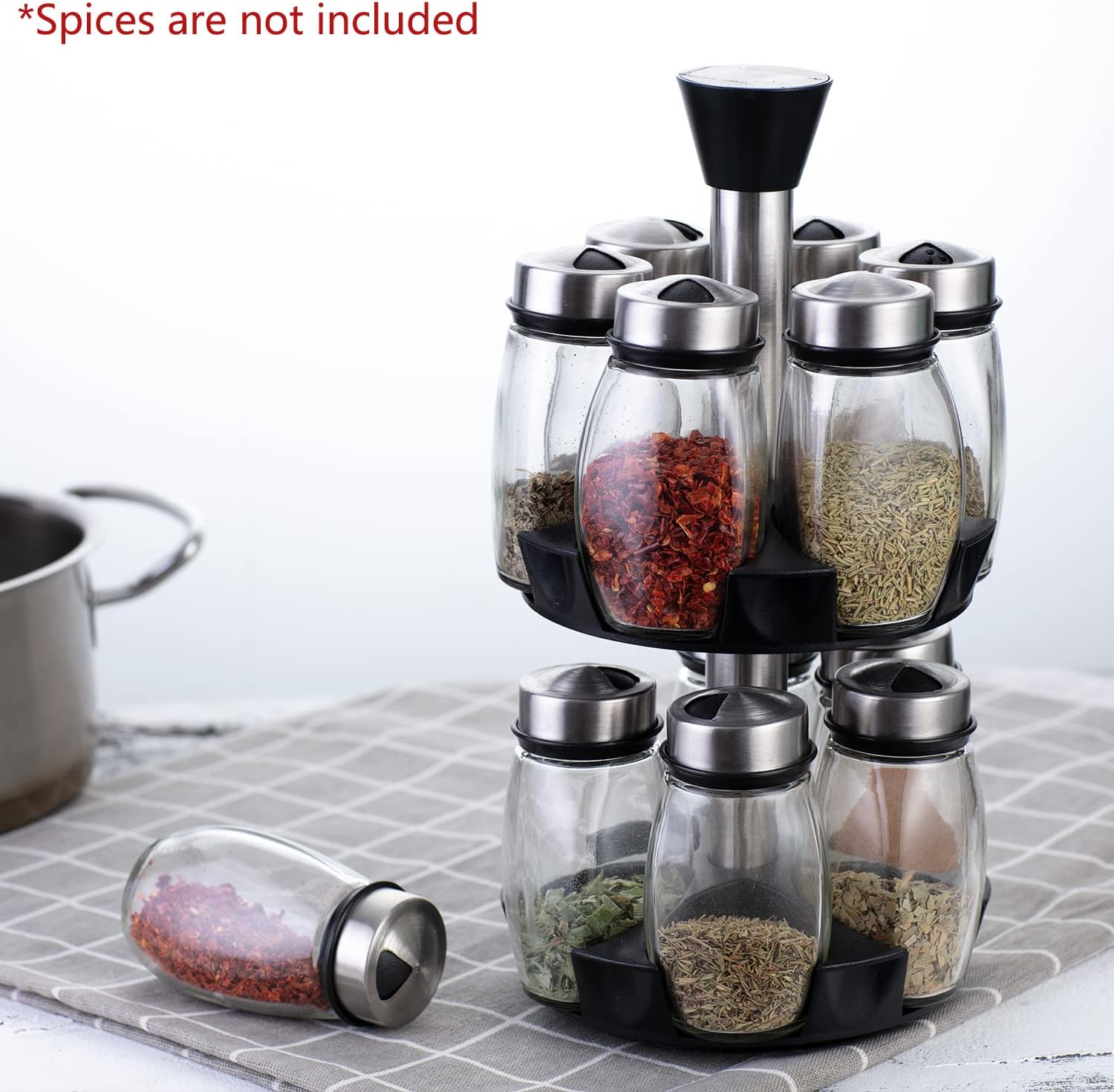 Rotating Spice Rack Organizer with 16 Glass Jars for Kitchen Seasoning and Herb Storage - Home & Garden > DIY > Kitchen & Bathroom DIY - Rivercity House & Home Co. (ABN 18 642 972 209) - Affordable Modern Furniture Australia
