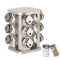 Rotating Spice Rack Organiser with 20 Glass Jars for Kitchen Countertop - Stainless Steel