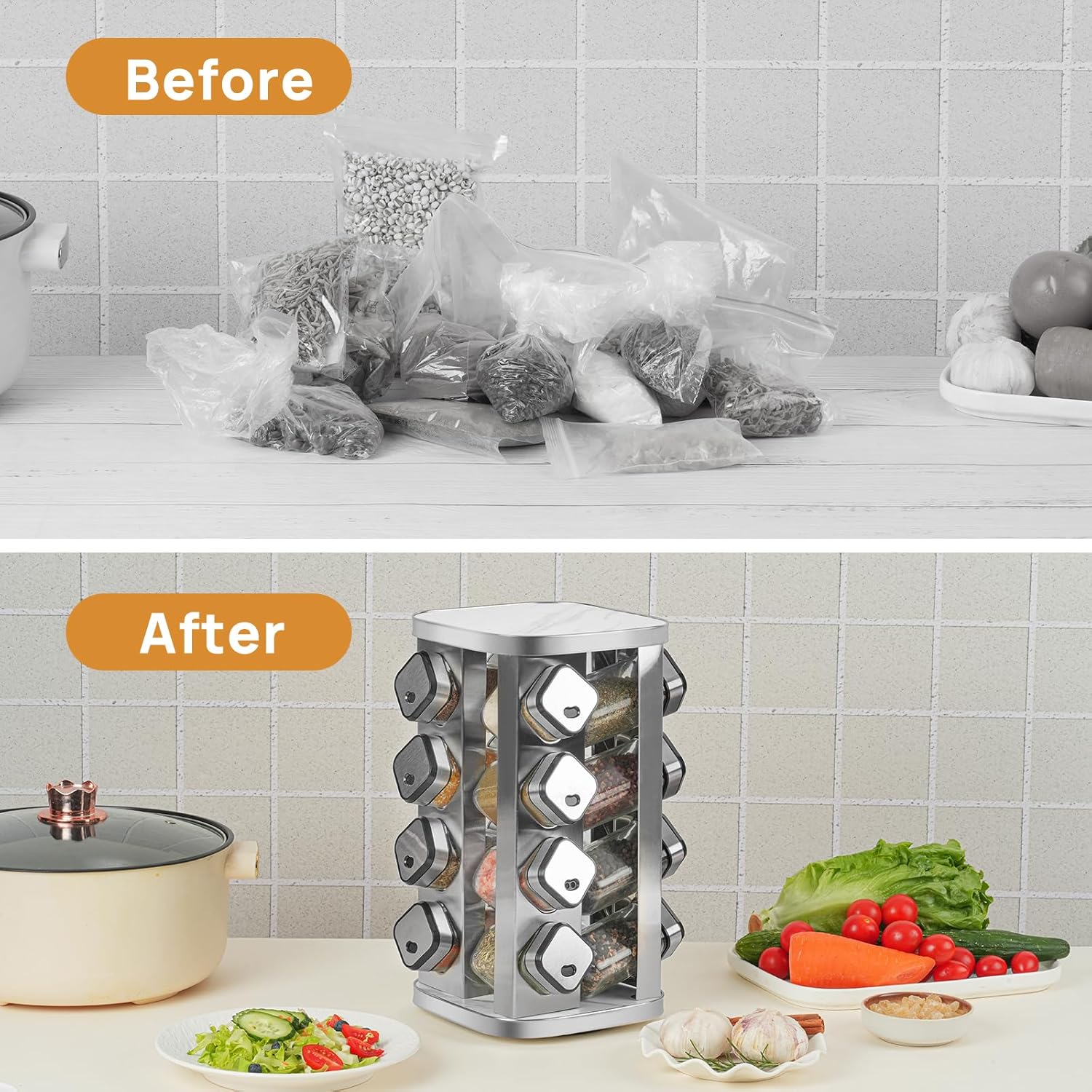 Rotating Spice Rack Organizer with 20 Glass Jars for Kitchen Countertop - Home & Garden > DIY > Kitchen & Bathroom DIY - Rivercity House & Home Co. (ABN 18 642 972 209) - Affordable Modern Furniture Australia