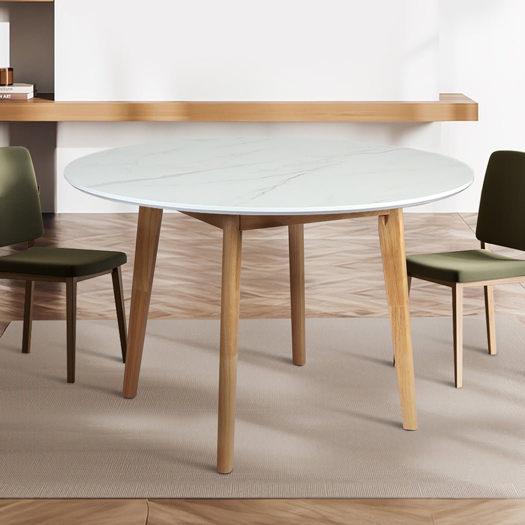 Round 120cm Dining Table with Rubberwood Base - White - Rivercity House & Home Co. (ABN 18 642 972 209) - Affordable Modern Furniture Australia