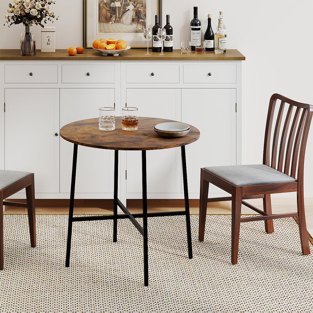 Round 80cm Dining Table for 4 with Coffee Table Use - Rustic Brown - Rivercity House & Home Co. (ABN 18 642 972 209) - Affordable Modern Furniture Australia