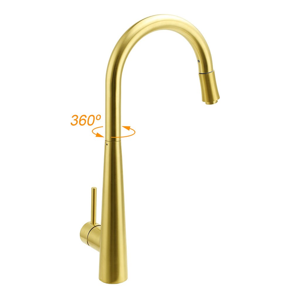 Round Brushed Gold Pull Out Kitchen Sink Tap Basin Mixer Faucet Flexible Spout - Furniture > Bathroom > Shower Heads & Screens - Rivercity House & Home Co. (ABN 18 642 972 209) - Affordable Modern Furniture Australia