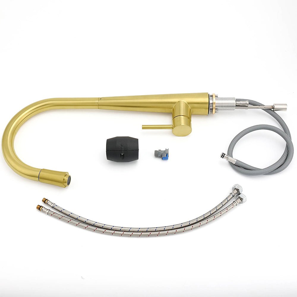 Round Brushed Gold Pull Out Kitchen Sink Tap Basin Mixer Faucet Flexible Spout - Furniture > Bathroom > Shower Heads & Screens - Rivercity House & Home Co. (ABN 18 642 972 209) - Affordable Modern Furniture Australia