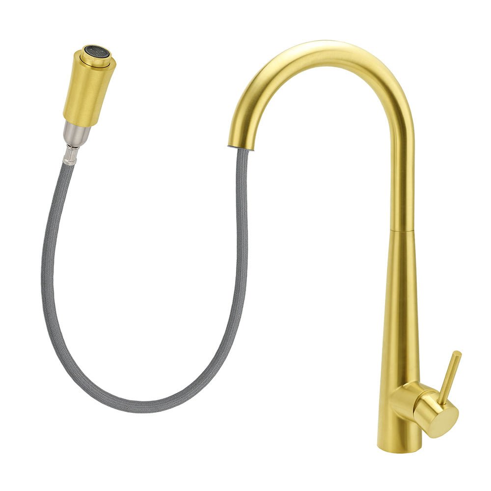 Round Brushed Gold Pull Out Kitchen Sink Tap Basin Mixer Faucet Flexible Spout - Furniture > Bathroom > Shower Heads & Screens - Rivercity House & Home Co. (ABN 18 642 972 209) - Affordable Modern Furniture Australia