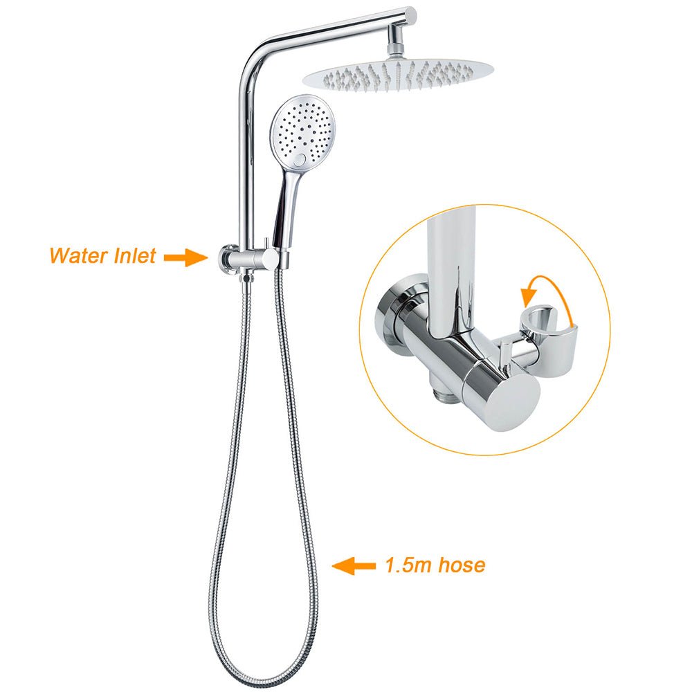 Round Chrome 10" 2in1 Shower Head 3 Mode Handheld Gooseneck Wall Arm Diverter - Furniture > Bathroom > Shower Heads & Screens - Rivercity House & Home Co. (ABN 18 642 972 209) - Affordable Modern Furniture Australia