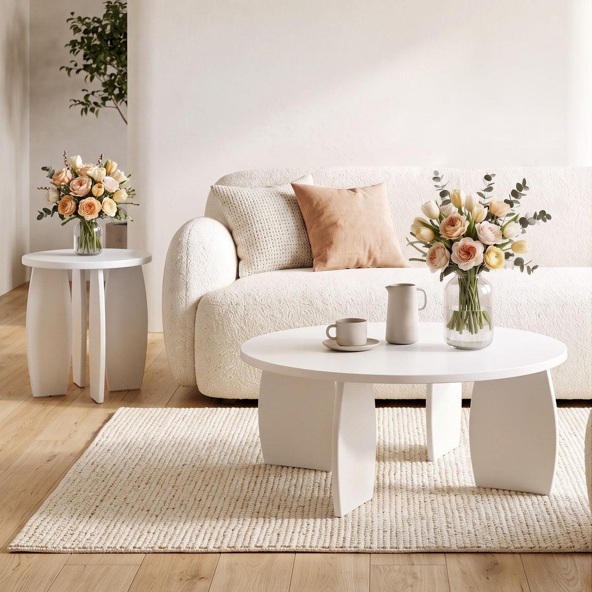 Round Coffee Table High-Gloss Center Table Minimalist Living Room Furniture 78x35cm Cream White - Furniture > Living Room > Coffee Tables - Rivercity House & Home Co. (ABN 18 642 972 209) - Affordable Modern Furniture Australia
