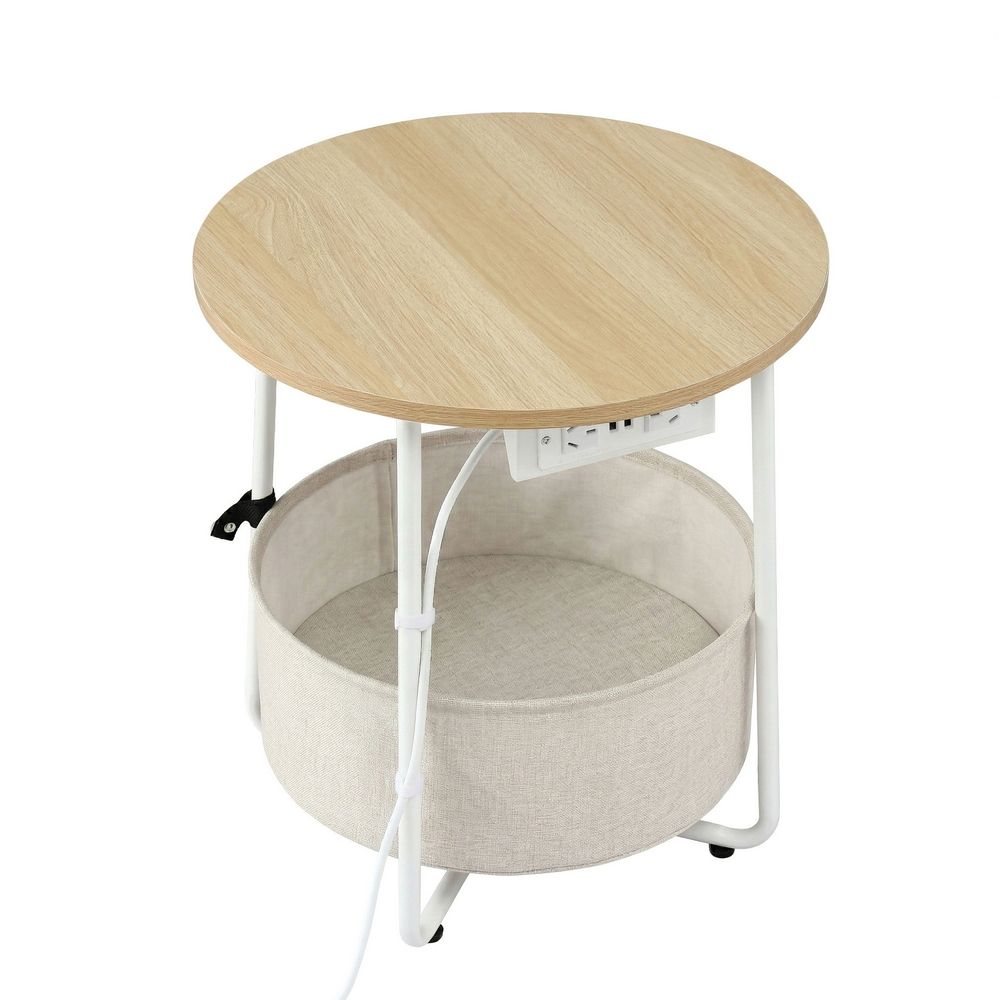 Round Coffee Table Side End Table Charging Station Storage Basket - Furniture > Living Room > Coffee Tables - Rivercity House & Home Co. (ABN 18 642 972 209) - Affordable Modern Furniture Australia