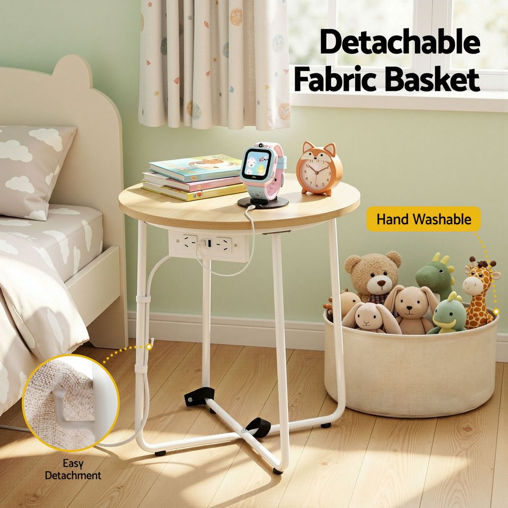 Round Coffee Table Side End Table Charging Station Storage Basket - Furniture > Living Room > Coffee Tables - Rivercity House & Home Co. (ABN 18 642 972 209) - Affordable Modern Furniture Australia