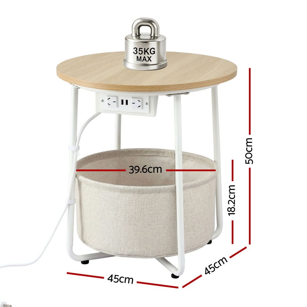 Round Coffee Table Side End Table Charging Station Storage Basket - Furniture > Living Room > Coffee Tables - Rivercity House & Home Co. (ABN 18 642 972 209) - Affordable Modern Furniture Australia