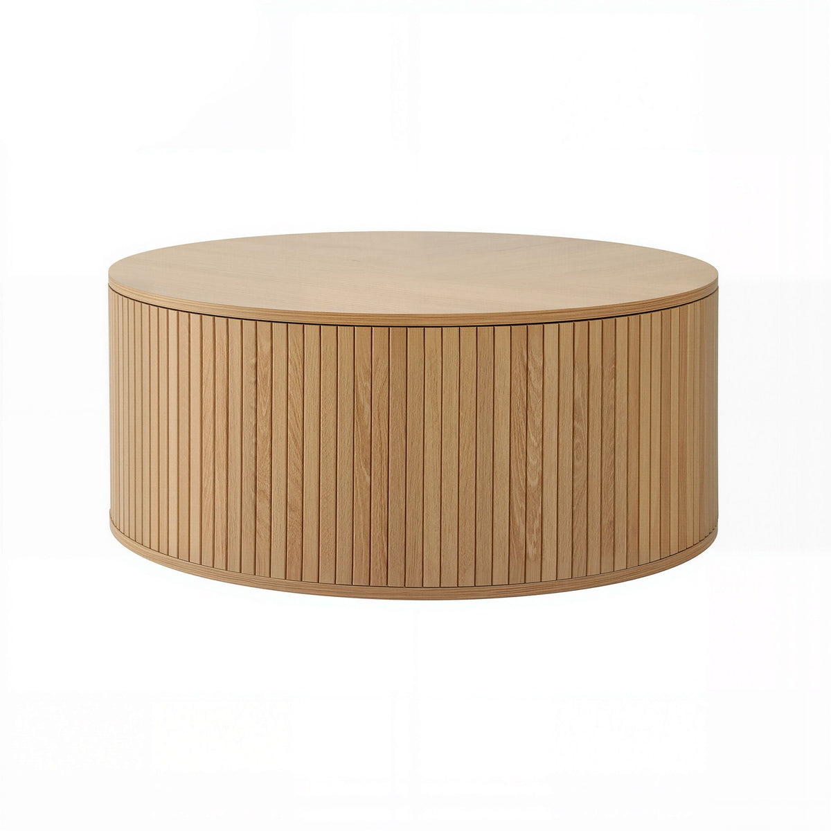 Round Coffee Table Storage Fluted Center Table Living Room Office 80cm Wood - Furniture > Bedroom > Bedside Tables - Rivercity House & Home Co. (ABN 18 642 972 209) - Affordable Modern Furniture Australia