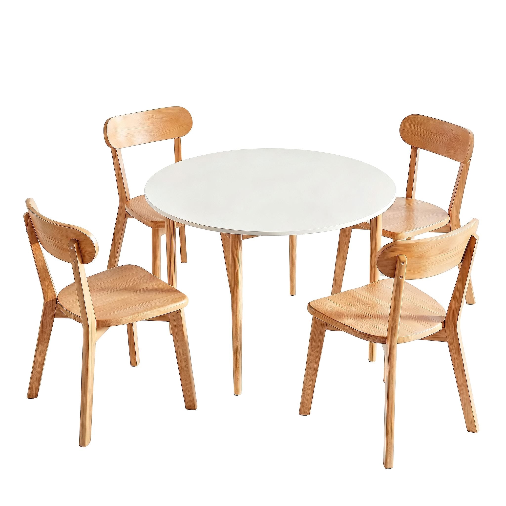 Round Dining Table and Chairs Set 5 PCS, 108cm Compact Kitchen Table Set with Solid Pine Wood Legs & 4 Ergonomic Rubber Wood Chairs,White Timber Dining Set for Small Space - Furniture > Dining > Dining Set - Rivercity House & Home Co. (ABN 18 642 972 209) - Affordable Modern Furniture Australia