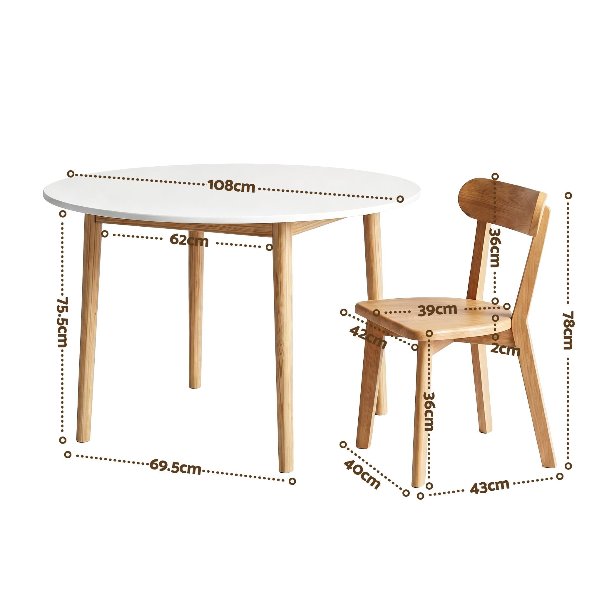 Round Dining Table and Chairs Set 5 PCS, 108cm Compact Kitchen Table Set with Solid Pine Wood Legs & 4 Ergonomic Rubber Wood Chairs,White Timber Dining Set for Small Space - Furniture > Dining > Dining Set - Rivercity House & Home Co. (ABN 18 642 972 209) - Affordable Modern Furniture Australia