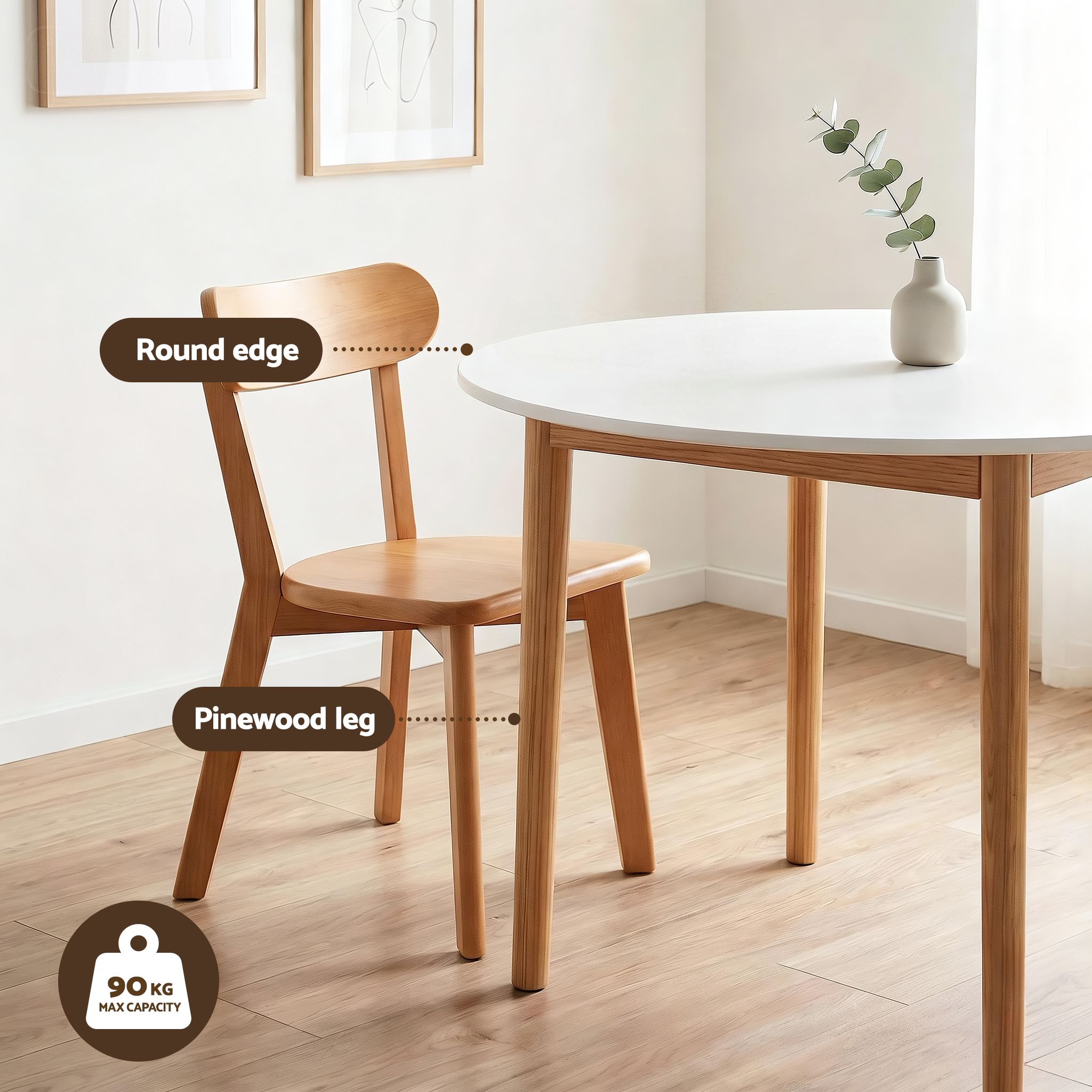 Round Dining Table and Chairs Set 5 PCS, 108cm Compact Kitchen Table Set with Solid Pine Wood Legs & 4 Ergonomic Rubber Wood Chairs,White Timber Dining Set for Small Space - Furniture > Dining > Dining Set - Rivercity House & Home Co. (ABN 18 642 972 209) - Affordable Modern Furniture Australia