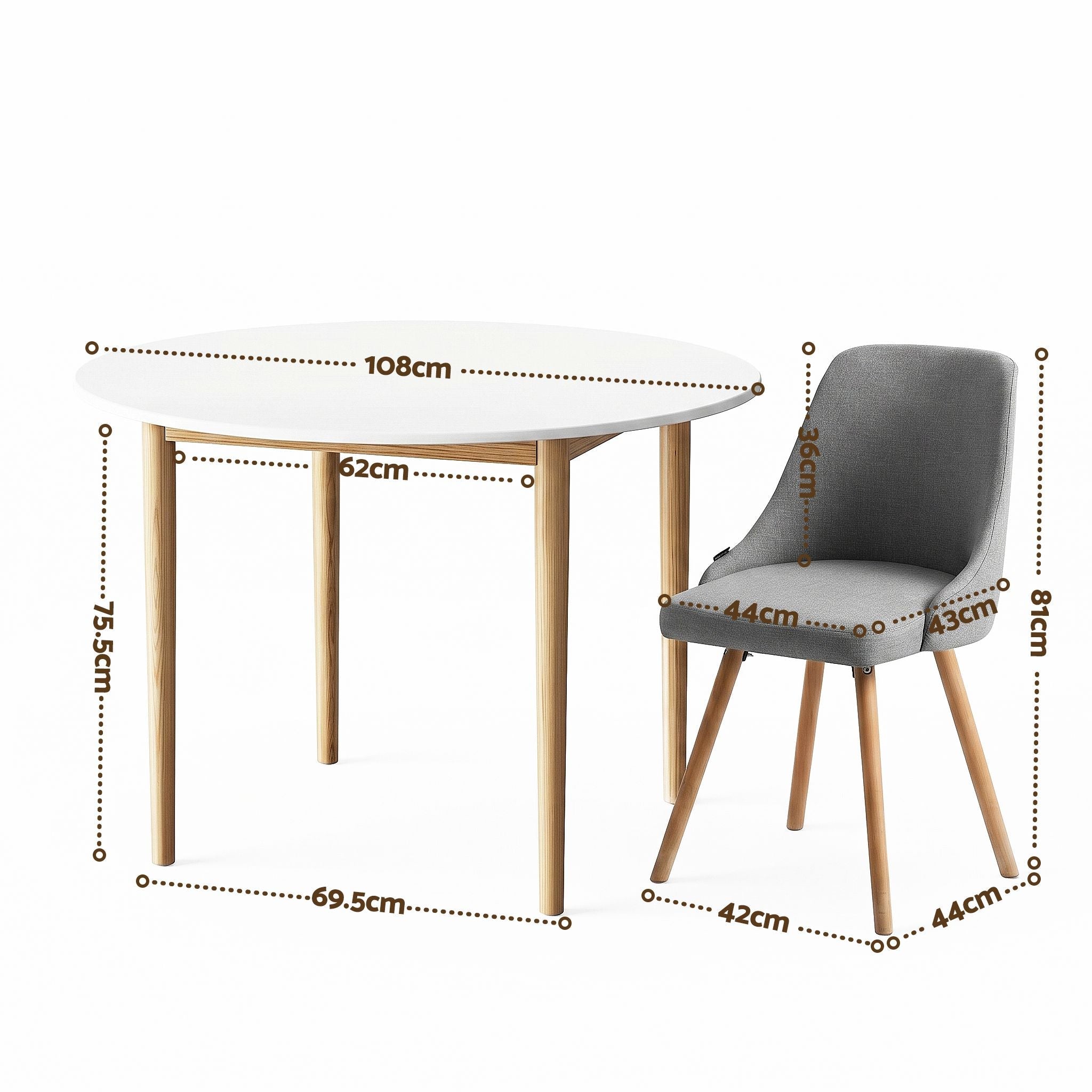 Round Dining Table and Chairs Set 5pcs Compact Kitchen Furniture White Natural Wood & Grey - Furniture > Dining > Dining Set - Rivercity House & Home Co. (ABN 18 642 972 209) - Affordable Modern Furniture Australia