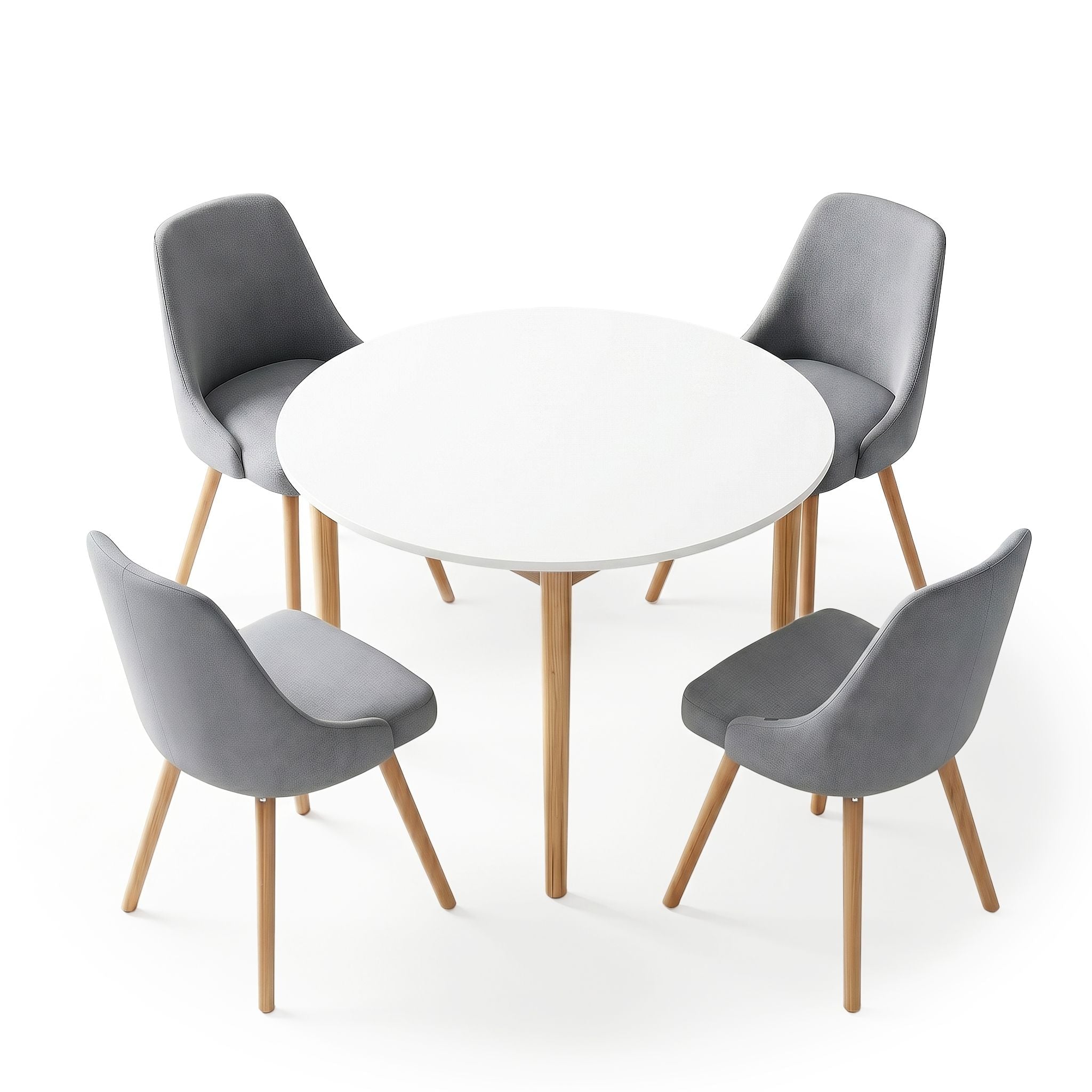 Round Dining Table and Chairs Set 5pcs Compact Kitchen Furniture White Natural Wood & Grey - Furniture > Dining > Dining Set - Rivercity House & Home Co. (ABN 18 642 972 209) - Affordable Modern Furniture Australia