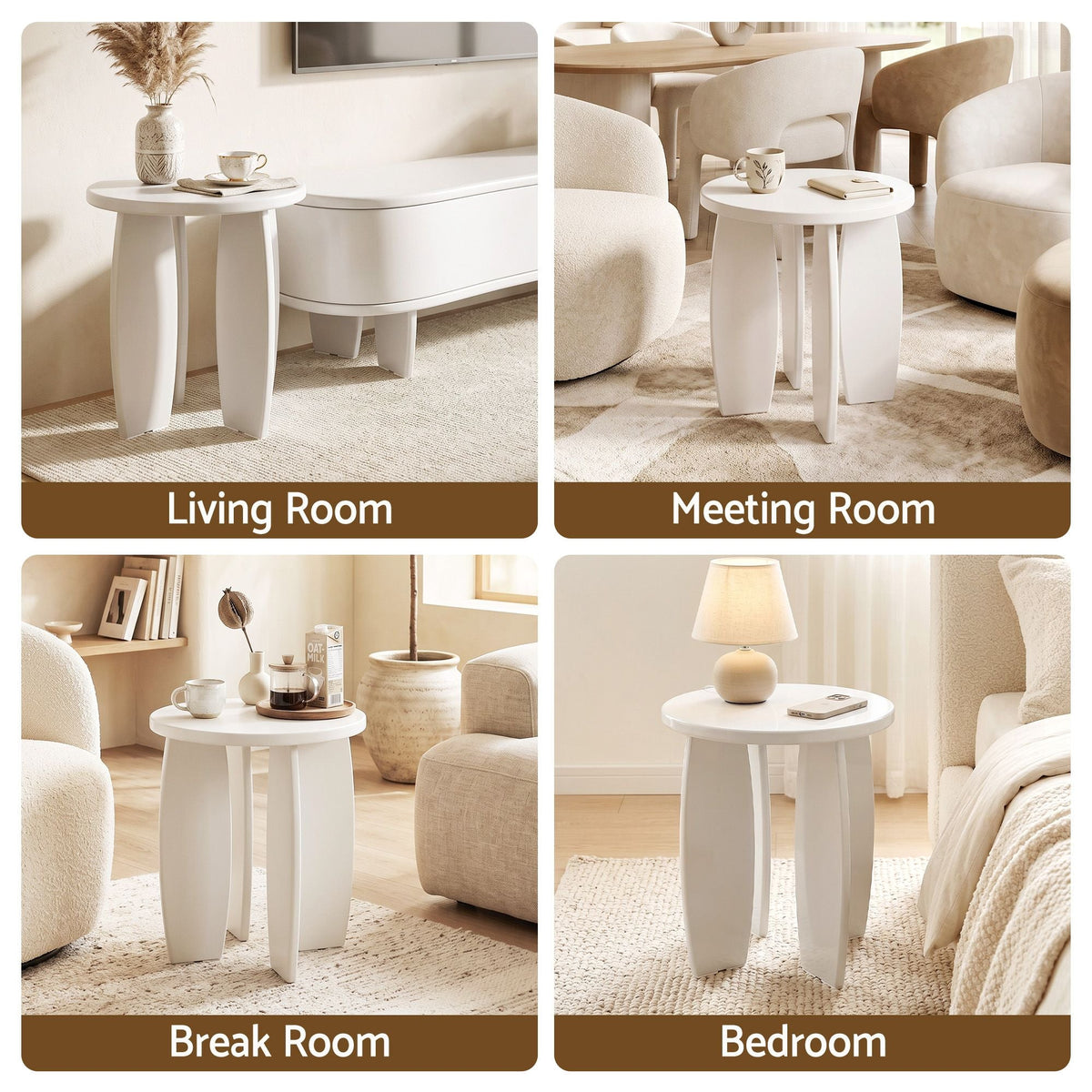 Round End Table High-Gloss Small Coffee Table Side Bedside Nightstand 40x45cm Cream white - Furniture > Living Room > Coffee Tables - Rivercity House & Home Co. (ABN 18 642 972 209) - Affordable Modern Furniture Australia