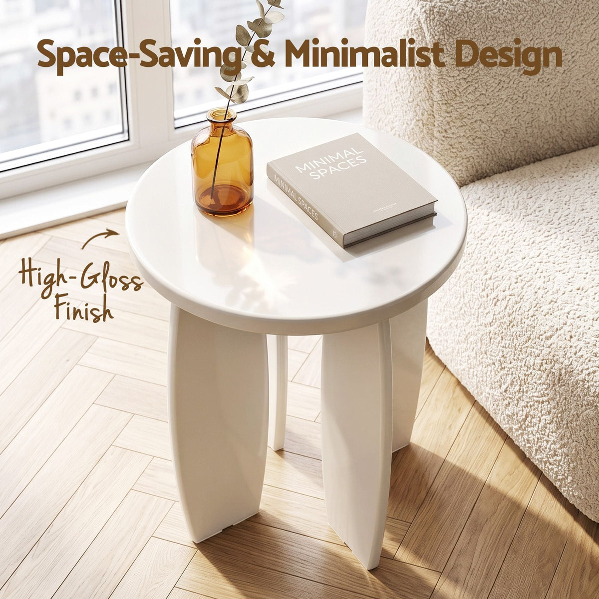 Round End Table High-Gloss Small Coffee Table Side Bedside Nightstand 40x45cm Cream white - Furniture > Living Room > Coffee Tables - Rivercity House & Home Co. (ABN 18 642 972 209) - Affordable Modern Furniture Australia