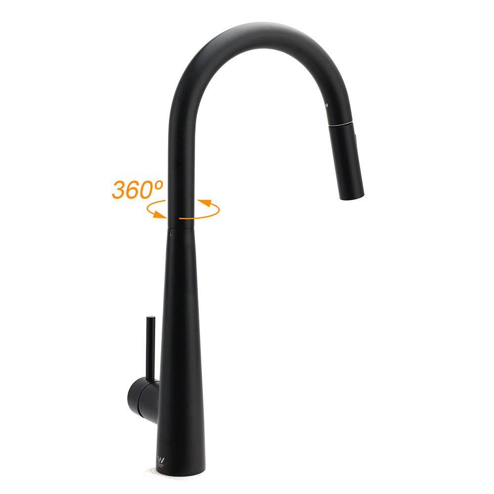 Round Matt Black Pull Out Kitchen Sink Tap Laundry Basin Mixer 2 Way Spout Set - Furniture > Bathroom > Shower Heads & Screens - Rivercity House & Home Co. (ABN 18 642 972 209) - Affordable Modern Furniture Australia