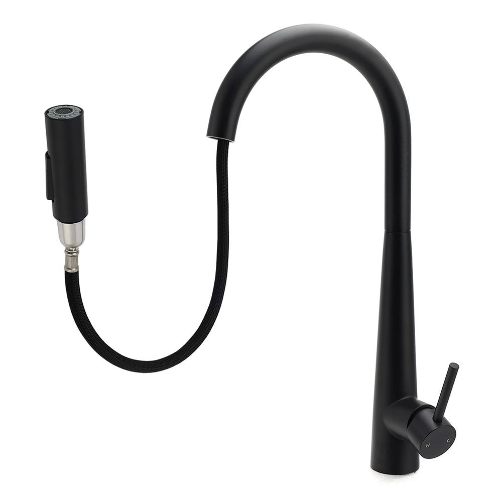 Round Matt Black Pull Out Kitchen Sink Tap Laundry Basin Mixer 2 Way Spout Set - Furniture > Bathroom > Shower Heads & Screens - Rivercity House & Home Co. (ABN 18 642 972 209) - Affordable Modern Furniture Australia