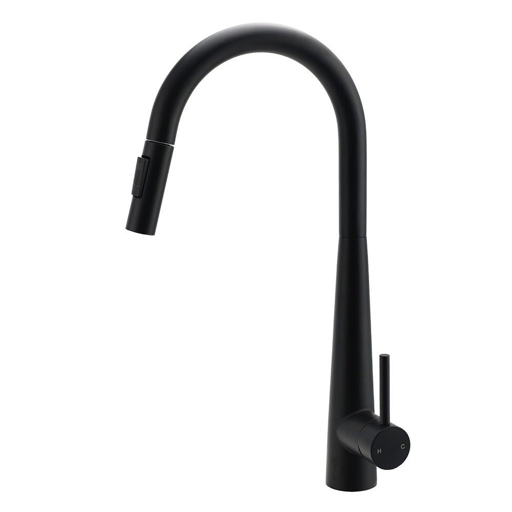 Round Matt Black Pull Out Kitchen Sink Tap Laundry Basin Mixer 2 Way Spout Set - Furniture > Bathroom > Shower Heads & Screens - Rivercity House & Home Co. (ABN 18 642 972 209) - Affordable Modern Furniture Australia