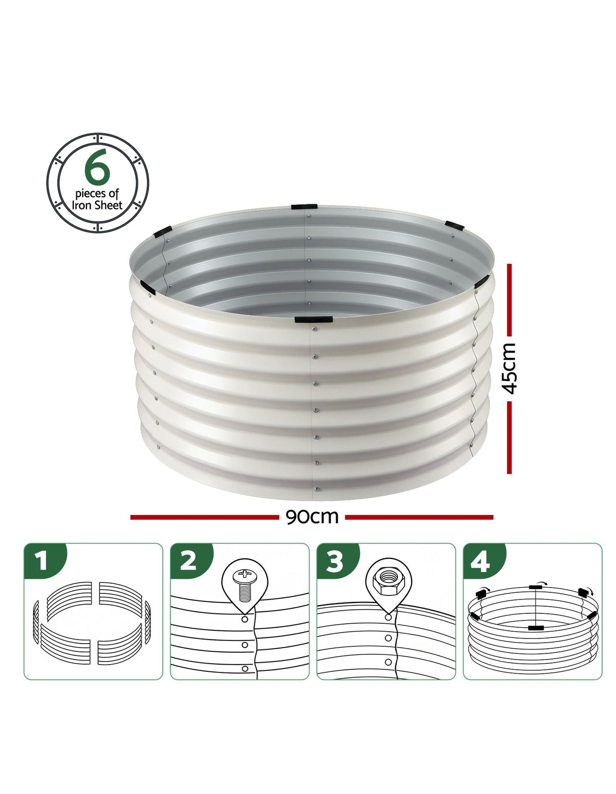Round Metal Raised Garden Bed 90x45cm Planter Box - White - Home & Garden > Garden Beds > Garden Beds & Planters - Rivercity House & Home Co. (ABN 18 642 972 209) - Affordable Modern Furniture Australia