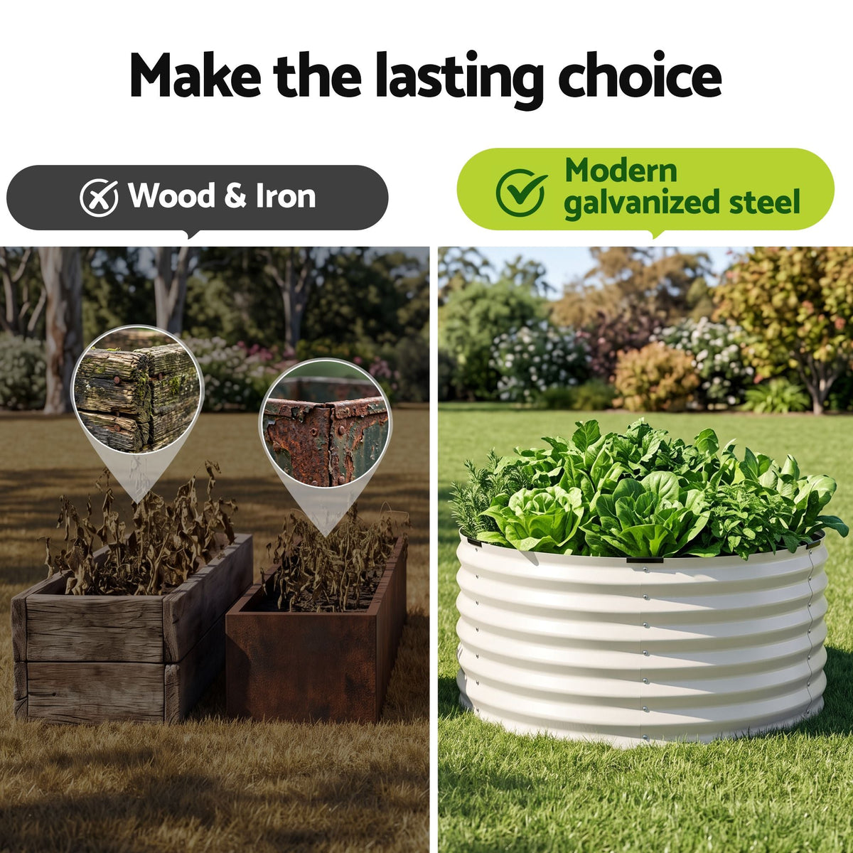 Round Metal Raised Garden Bed 90x45cm Planter Box - White - Home & Garden > Garden Beds > Garden Beds & Planters - Rivercity House & Home Co. (ABN 18 642 972 209) - Affordable Modern Furniture Australia