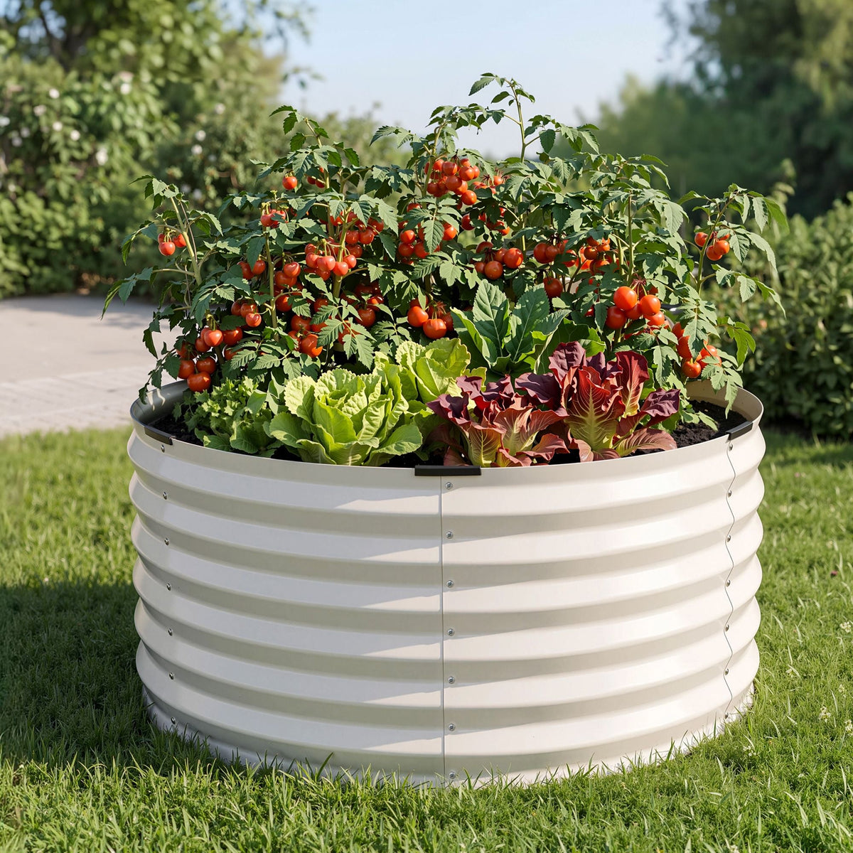 Round Metal Raised Garden Bed 90x45cm Planter Box - White - Home & Garden > Garden Beds > Garden Beds & Planters - Rivercity House & Home Co. (ABN 18 642 972 209) - Affordable Modern Furniture Australia
